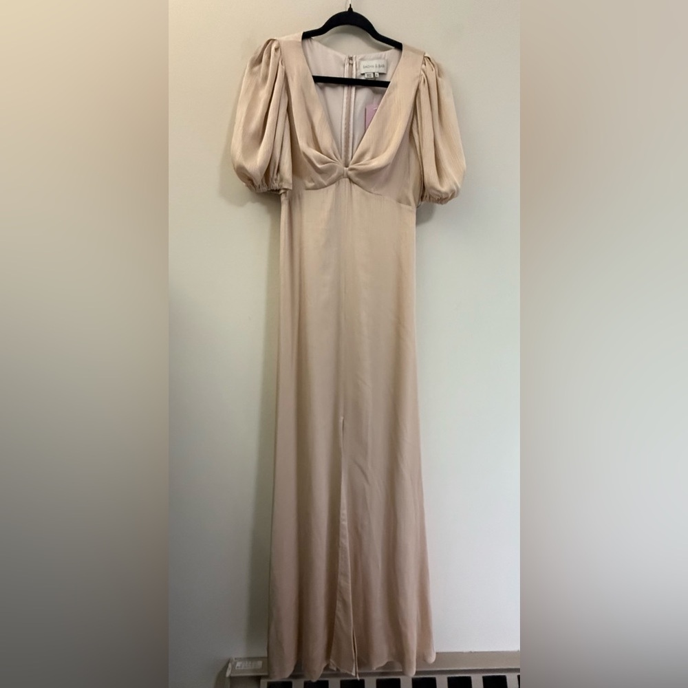 NWT Sachin + Babi‎ Alli Evening Gown with Puff Sleeve in Champagne - 0